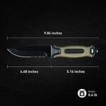Leopcito 10″ Fixed Blade Tactical Knives with Sheath, Stainless Steel Survival Hunting Bushcraft Full Tang Non-Slip Handle Knife with Glass Breaker Serrated Blade for Camping Adventure EDC, A101BK