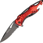 TAC Force TF-705RD-MC TF-705Rd Assisted Opening Tactical Folding Knife, black Half-Serrated Blade, Red Handle, 4-1/2″ Closed