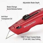 WORKPRO Premium Utility Knife, 2PC Retractable All Metal Heavy Duty Box Cutter, Quick Change Blade Razor Knife, with 10 Extra Blades