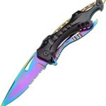 TAC Force TF-705RB Assisted Opening Tactical Folding Knife, Rainbow Half-Serrated Blade, Black Handle, 4-1/2-Inch Closed