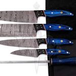 WP-007 Custom Handmade Damascus Professional kitchen Chef knives set-5-Piece By World Points (Blue Wood)