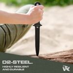 ODENWOLF W-Catcher Fixed Blade Knife with Sheath – Large Hunting Knife made of D2 steel – Big Fixed Blade Double Edge Knife with Non-Slip TPE Handle – Full Tang Survival Knife for Outdoor Activities