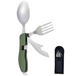 Knife Fork Spoon Combo Hikenture 4-In-1 Stainless Steel Camping Utensil with Storage Case – Compact Travel Cutlery Set for Backpacking, Hiking, Tactical, Scout, Hobo(Army Green)