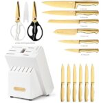 McCook® Knife Sets, Golden Titanium Stainless Steel Kitchen Knife Block Sets with Built-in Sharpener