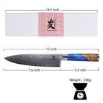 SAMCOOK Damascus Chef Knife – 8 Inch Professional Sharp Gyuto Knife – Japanese VG-10 High Carbon Stainless Steel Kitchen Cooking knife – Ergonomic Blue Resin Wood Handle with Gift Box