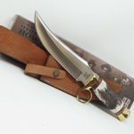 Rough Rider Knives Smooth Bone Handle Finger Ring Gambler’s Hideout Bowie Knife Leather Sheath