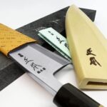 MASAMOTO KS Japanese Deba Knife with Sheath 6.5″ (165mm) [HONBAZUKE] Made in JAPAN, Professional Heavy Duty Knife for Fish, Ultra Sharp Japanese Carbon Steel Blade, Wood Wa Handle, Black Ferrule