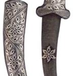 Purpledip Antique Dagger Knife: Elephant Hilt, Damascus Iron Blade, Silver Wire Koftgari Sheath (A20008)