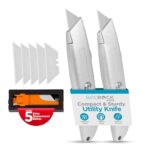 INTERNET’S BEST Premium Utility Knife Set | Retractable Box Cutter with Metal Handle | Heavy-Duty Cutting for Cardboard, Carpet, Plastic | Retractable Blade | Includes 2 Razor Knives & Extra Blades