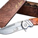 Engraved Box & Custom Pocket Knives- Personalized Wooden Gift Boxes, Knife Husband Groomsmen Set Groomsman Hunting Man Mens Boyfriend Wedding Gifts Folding Blade Rustic Knifes Spring Assisted Open
