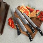 Piklohas Kitchen Knife Sets for Kitchen with Block, 17 Pieces with Magnetic Knife Holder, German High Carbon Stainless Steel Damascus Pattern Chef Knives Set with Sharpener, Steak Knives