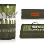 Cutlery Organizer Pouch – 13 Piece Silverware Table Display Stand | 13 Pc Flatware Foldable Travel Storage Kit with Handle| 4 Forks, 4 Spoons, 4 knives and 1 Chopstick Set – Hiking | Camping | BBQ’s