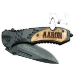 Engraved Personalized Wood Handle Rescue Pocket Knife – Father’s Day Groomsmen Gifts – All Black Knife