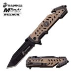 USMC Marine Tactical Folding Pocket Knife G10 Handle Sharp Tanto Blade Spring Assisted Military Knives EGA Elite Survival Semper Fi (Desert Tan)