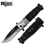 8″ Overall Rtek Tactical Glass Break Spring Assisted Easy Open Stainless Steel Pocket Folding Camping Knife 5 Different Color Options Dual Color (Silver)