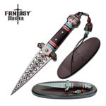 FANTASY DAGGER Double Edge Tribal Aztec Ceremonial Knife with Carbon Sharp Blade Durable + Wall Plaque