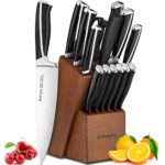 Emojoy Knife Set, 15-Piece Kitchen Knife Set with Block, ABS Handle for Chef Knife Set, German Stainless Steel, by Emojoy (Black)