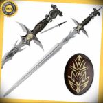 Double Dragon Blade Master Fantasy Sword Dagger with Wooden Display Plaque perfect for cosplay outdoor camping