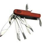 Swiss Army Style Pocket Knife 15-in-1 Wood Body by Vermont – Multi-tool Stainless Steel with Wood Body. Tactical, Survival, Hiking, Hunting, and Camping. Great Training Gifts for Boy Scouts.
