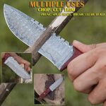 Handmade Damascus Hunting Knife With Leather Sheath 10 inch Fixed Blade Tactical Survivall Belt Knife for Horizontal Carry Hand Forged Damascus Steel Skinning Bushcraft Camp Knives For men (Red Padauk Wood)