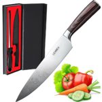 LEXBEX Chef Knife, Chef’s Knife 8 inches, Kitchen Professional knife – 2018 with Knife Sharpener Rod Set – High Carbon German Stainless Steel Ergonomic Handle – Comfortable Firm Grip