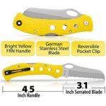 Maxam 5 Inch Saltwater Knife – Rust-Proof German Stainless Steel Serrated Blade with High-Visibility Yellow Handle, Reversible Pocket Clip, Lanyard Hole