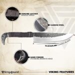 Odin’s Raven Viking Knife 10.3″ – Hand Forged 6.5″ Carbon Steel Blade, Raven’s Head Hilt and Leather Sheath – Unique Medieval Seax Style – Norse Knife for Hunting & Camping (Raven – Polished)