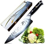 ZELITE INFINITY Chef Knife 8 Inch – Alpha-Royal Series Executive Chefs Edition – Revolutionary AIR-BLADE Design, Best Japanese AUS10 Super Steel 67 Layer High Carbon Stainless Steel, Tsuchime Finish