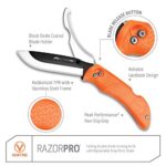 OUTDOOR EDGE RazorPro Double Blade Folding Hunting Knife – Field Butcher Knife with Replaceable RazorSafe & Gutting Blades, Orange Non-Slip Handle, Camo Holster, & 6 Blades. Must-Have Hunting Gear