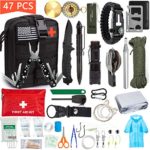 Emergency Survival Kit, 47 Pcs Professional Survival Gear Tool First Aid Kit SOS Emergency Tactical Flashlight Knife Pliers Pen Blanket Bracelets Compass with Molle Pouch for Camping Adventures