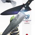 DALSTRONG Chef’s Knife – Shogun Series X Gyuto – Japanese AUS-10V – Vacuum Treated – Hammered Finish – 8″ – w/ Guard