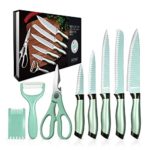 8 PCS Kitchen Knife Set, ChicAid Multifunction Chef Knife Set – Chef, Bread, Carving, Paring, Utility Knife, Bonus Peeler Scissors, Green