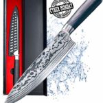 Maxblademark 8 Inch Chef Knife, Pro Kitchen Chef’s Knife, Stainless Steel with Ergonomic Handle, Sharp Knives with Damascus Pattern, Knife Guard and Gift Box