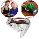 Premium Folding Utility Knife 2-in-1- Handmade Box Cutter with Belt Clip – Stainless Steel & Wood Handle Razor Knives. Best Gift Idea by Vermont.