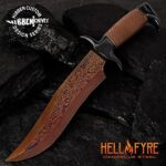 Gil Hibben Hellfyre Highlander Bowie Knife with Leather Belt Sheath – Damascus Steel Blade, Wire-Wrapped Handle, Black Metal Handguard and Pommel, Gotta Have Collectors Dream – Length 13 1/2″
