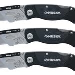 Husky Folding Sure-Grip Lock Back Utility Knives Multi Pack (3 Piece Set: 3 x Husky Knives w/ Blades) (Colors Vary)