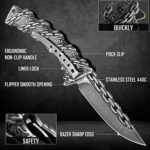 NedFoss Pocket Folding Knife with personality, Hunting knife with Special Design Non-Slip Pattern Handle, Cool Sharp survival EDC knife, pocket knife for men to Camping, Hiking
