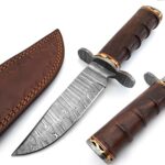 WARIVO KNIFE Handmade Damascus Hunting Knife, fixed blade Knife with Sheath. 11-inch rosewood Handle EDC Survival Knife for Men. Razor Sharp Outdoor Knives (DAMASCUS)
