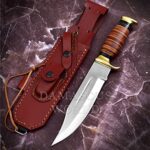 AHAFR KE-0548-HK D 2 Steel 12.5 inch Fixed Blade Bowie Knife | Hunting Knife, Leather Handle | Hunting, Skinning, Camping | Large Hunting Bowie Knife For Men