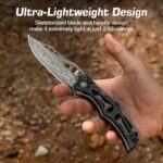 CIVIVI Pocket Knife for Men, Biophase Flipper Tactical Folding Knife, 3.48″ Damascus Blade Aluminum with Carbon Fiber G-10 Handle, Lightweight Skeletonized EDC Knife for Camping Hunting, C23083C-DS1