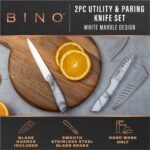BINO 2-Piece Stainless Steel Paring Knife & Utility Knife with Blade Guards Set – Marble | Sharp Kitchen Knives with Good Grip | Cooking Knives | Peeling & Cutting Fruits & Vegetables | Meal Prep