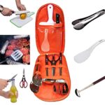 Camping Cooking Utensils Set Kitchen Camp Cookware,Camping Cutting Board,Rice Paddle, Tongs, Scissors, Knife 7 Pieces Kits