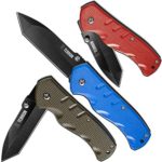 TEBRION 3 PACKS Folding Pocket Knife Liner Lock Black Stainless Steel Blade Blue,Red, and Army Green Value Set