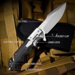 LOTHAR SMAUG Pocket Knife, 3.7 inch D2 Steel Folding Knife with Clip, Sharp Tactical Knife with G10 Handle, Glass Breaker, Pocket Knives for Men, Survival Knife Gift Ideas for Men Women