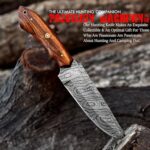 Handmade Damascus Steel Hunting Bowie Knife with Leather Sheath | 11” Hand Forged Full Tang Fixed Blade Damascus Skinning Knives For Men and Women | EDC Razor Sharp Blade Bushcraft Camping Survival Knifes with Belt loop for Vertical and Horizontal Carry ,Rose Wood Handle 6063