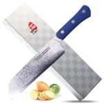TUO Cutlery Damascus Santoku Knife 7.5″ Blue Handle – Uchef Series Multi Color – Japanese 67 Layers VG-10 Damascus Steel – Slicing, Dicing & Mincing