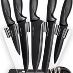 Kitchen Knives Knife Set with Stand – Plus Professional Knife Sharpener – 7 Piece Stainless Steel Cutlery Knives Set by HomeHero