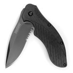 Kershaw Clash Black Serrated Pocket Knife (1605CKTST) 3.1” Stainless Steel Blade with Black-Oxide Coating; Glass-Filled Nylon Handle with SpeedSafe Open, Locking Liner and Reversible Pocketclip; 4.3oz