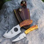 Bone Collector Hunting Knife Two Piece Set, 7″ Straight Edge and 7″ Gut Hook Blades Yellow Bone Full Tang Skinner