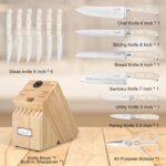 Kuisine Chef Knife Set, Razor-sharp German High Carbon Stainless Steel Blade Ergonomic Handle, Kitchen Knife Block Set Built-in Sharpener, Elegant Gift for Holiday(Ivory Pro,15PCS)…